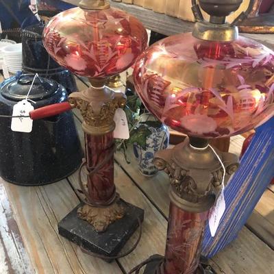 Antique cranberry lamp 