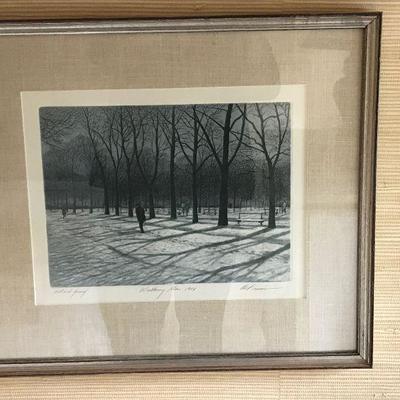 Snow scene print signed by artist