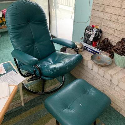 teal leather chair ottoman