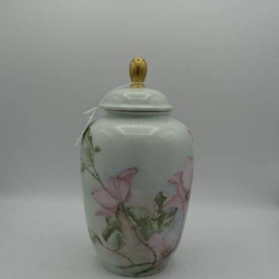 Bareuther bavaria vase with lid and floral design.