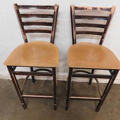 2 Metal Bar Chairs with Wood Seats