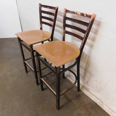 2 Metal Bar Chairs with Wood Seats..