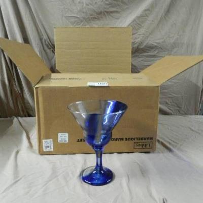 Box of 4 Blue Striped Glass Martini  Margarita Gl ...