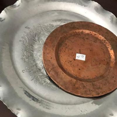Large Round Pewter Serving Tray, Round Copper Serving Tray