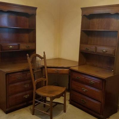 Oak Desk and Bookshelf Cabinets
