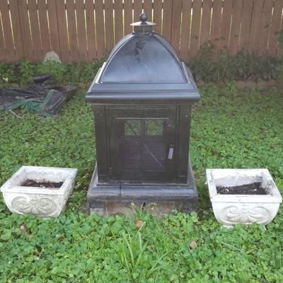 Outdoor Fireplace and Planters