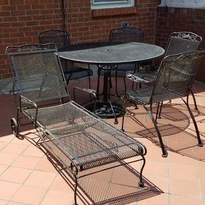 Wrought Iron Table, 4 Chairs and Lounge