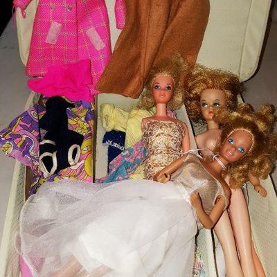vintage Barbie doll, clothes and trunk  