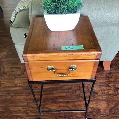 Metal Base / Wood Box Top Occasional Table - $75 - (12x12  23H)