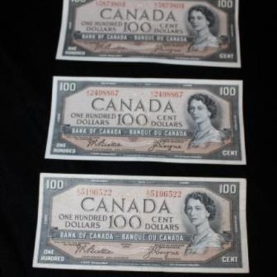 1954 $100 Canadian Bills High Grade