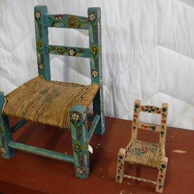 Child's painted chair and doll chair