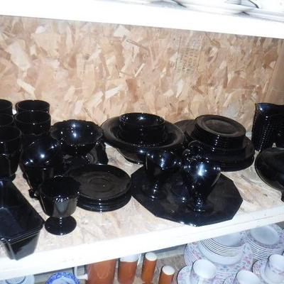 66 pcs of dark purple almost black glass dishes di ...