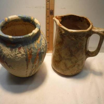 Drip painted pot and ceramic pitcher