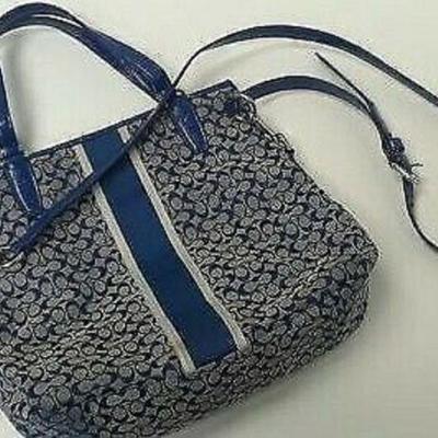 LA6110: Blue Stripe Coach Purse STYLE No. M1381-F27024  https://www.ebay.com/itm/123820970005