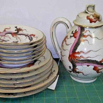TEA SET 1 POT, 6 SAUCERS, 4 DESSERTS PLATES, 2 DINNER PLATES PT004B Local Pickup https://www.ebay.com/itm/123833369666