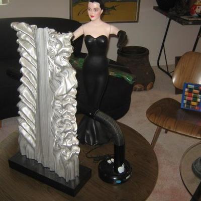 METAL SCULPTURE AND A NEW OLD STOCK JOINTED MINITURE LADY