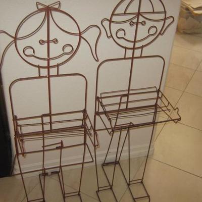 1930'S PAIR OF ICE CREAM STORE GIRL AND BOY NEWSPAPER HOLDERS