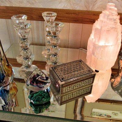 Selenite lamp and art glass
