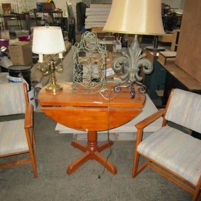 Drop Leaf Table, Two Chairs, Two Lamps and Wine Bo ...