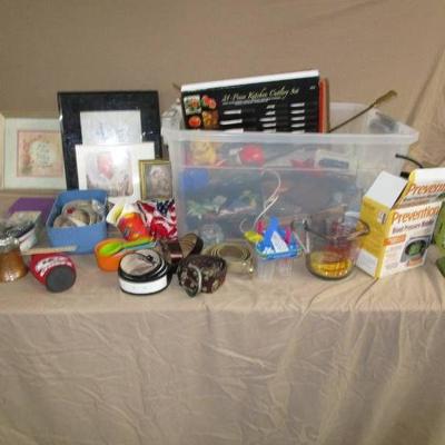 Tote of Misc and Kitchen Items Lot
