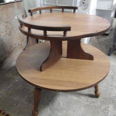 Round Double Tier Vintage Wood Side Table