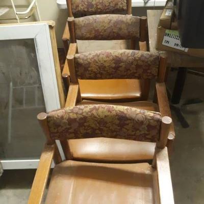 Lot of 4 Wood Rolling Arm Chairs