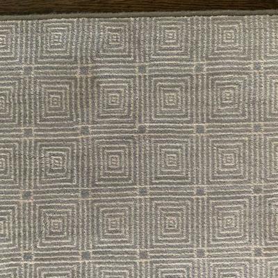 100% Wool Rug in Steel Blue and Tan Geometric Pattern, 13 x 16