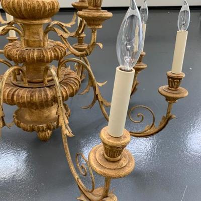 Gilt Wood and Wrought Iron Twelve Arm Chandelier