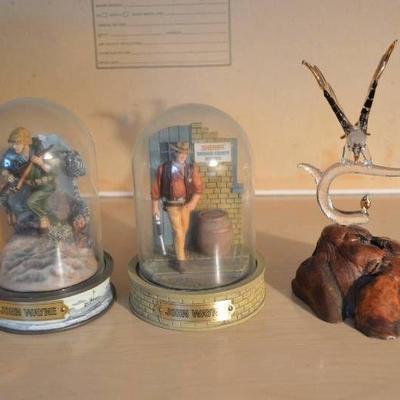 2 John Wayne Figurines and Glass Eagle