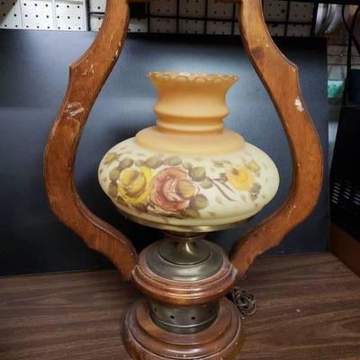 Hand Painted Vintage Mustard Yellow Lamp with Wood ...