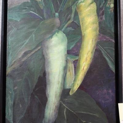 Original oil 2 peppers by Sharon Engle.