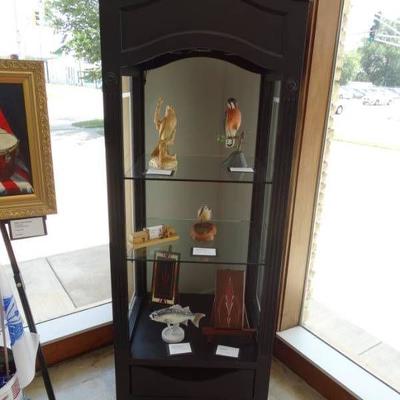 Large beautiful lighted wood display cabinet w gl ...
