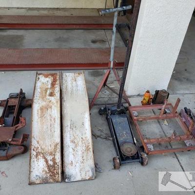 2506: Floor Jacks, Bottle Jacks, Transmission Jack, Pair of Ramps, and More
Also includes stand and dolly