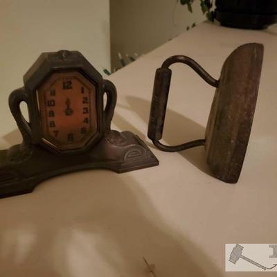 1068: Antique Mantel Clock and Iron
clock measure 6