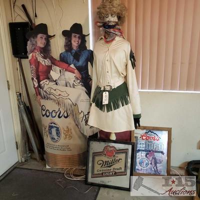 403: One miller mirror, one coors mirror, one miss orginal coors rodeo cutout, and one mannequin
All of coors and miller decor are is in...