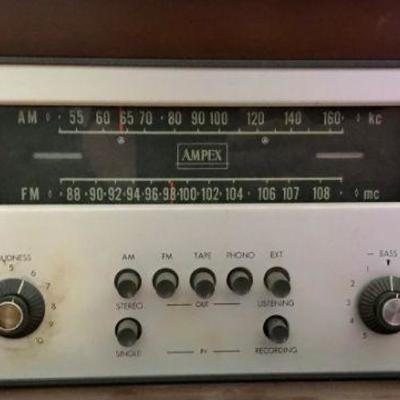 Mid Century state of the art AMPEX reel-to-reel, stereo radio and turntable