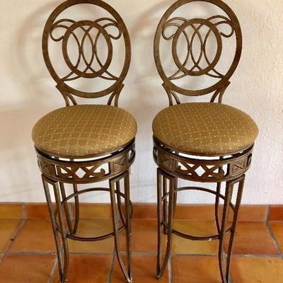-- 2 Metal Bar Stools w/Upholstered Seats - $85 EACH - (18W  32H at seat, 50H at back)