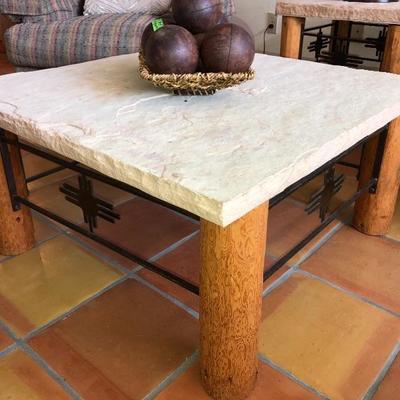 -- Southwest-Inspired Stone Top Square Coffee Table - $125 - (34W  35L  18H)