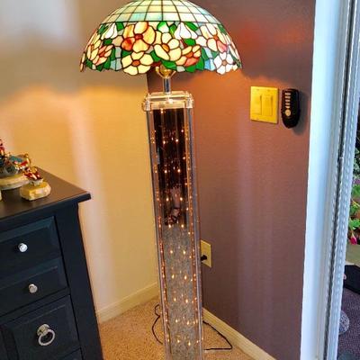 -- Lucite and Glass Floor Lamp with lighted base (no shade) - $100
-- Stained Glass Round Lamp Shade - $55