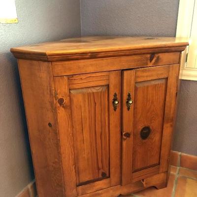 -- Dark Pine Corner Cabinet - $45 - (38W  24D from back corner to front) 