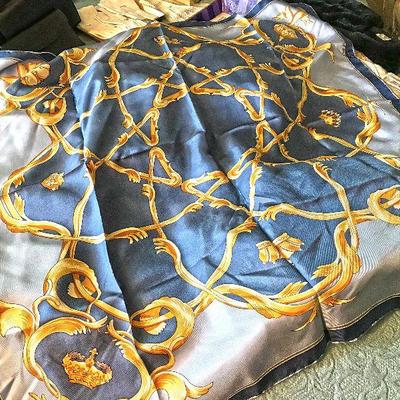 Jackie Kennedy Blue Crown Handmade Silk Fashion Scarf $50