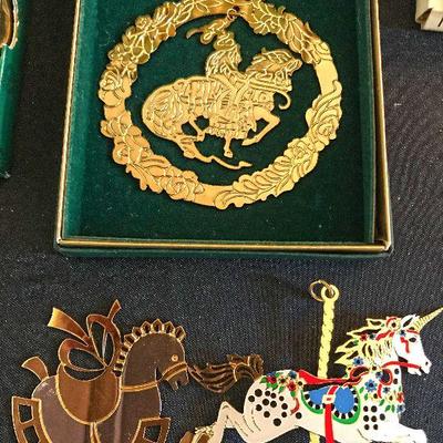Reed and Barton Christmas brass ornaments. top @ $15. lower left @ $10. lower right @ $15