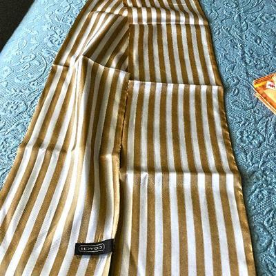 Silk Coach scarf. gold and cream stripes. $40