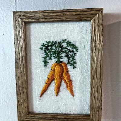 Framed cross stitch carrots