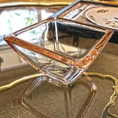 Vintage Walther Glass Germany rose colored square bowl. $25