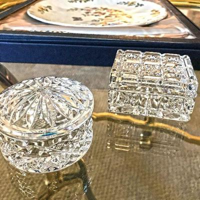 hard to find Waterford Crystal Giftware small round trinket box with lid @ $35 and Waterford Crystal Giftware small rectangle box with...