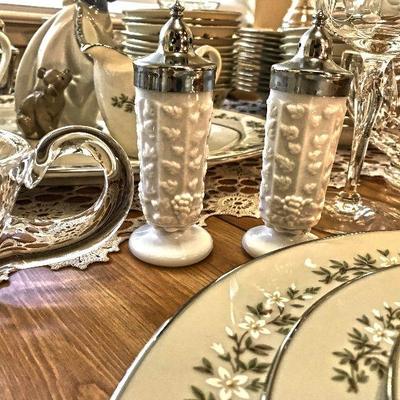 Milk glass salt and pepper shaker. Indiana Glass, Colony Harvest Milk Glass. $28 for the set.