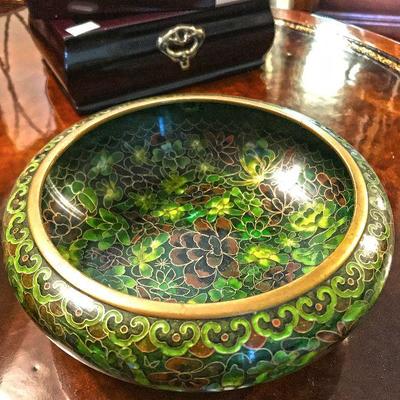 Cloisonne bowl green designs. $30