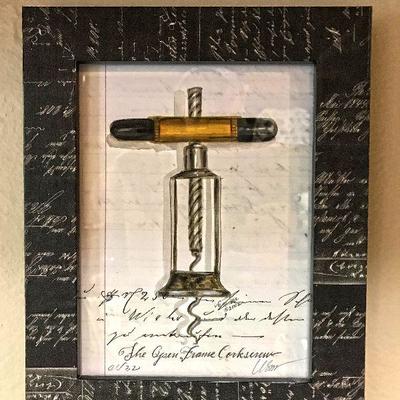 Framed open corkscrew drawing.