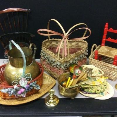 Baskets, Brass & Wood Decor